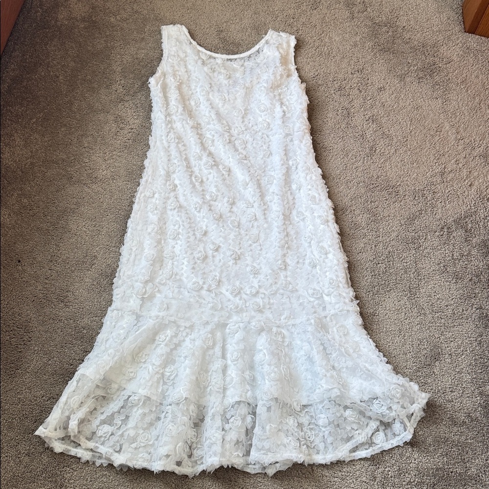 Dresses by Nubiano White 3D Floral Rosette Dress & Shrug Bolero Set Size 14 - Picture 5 of 11